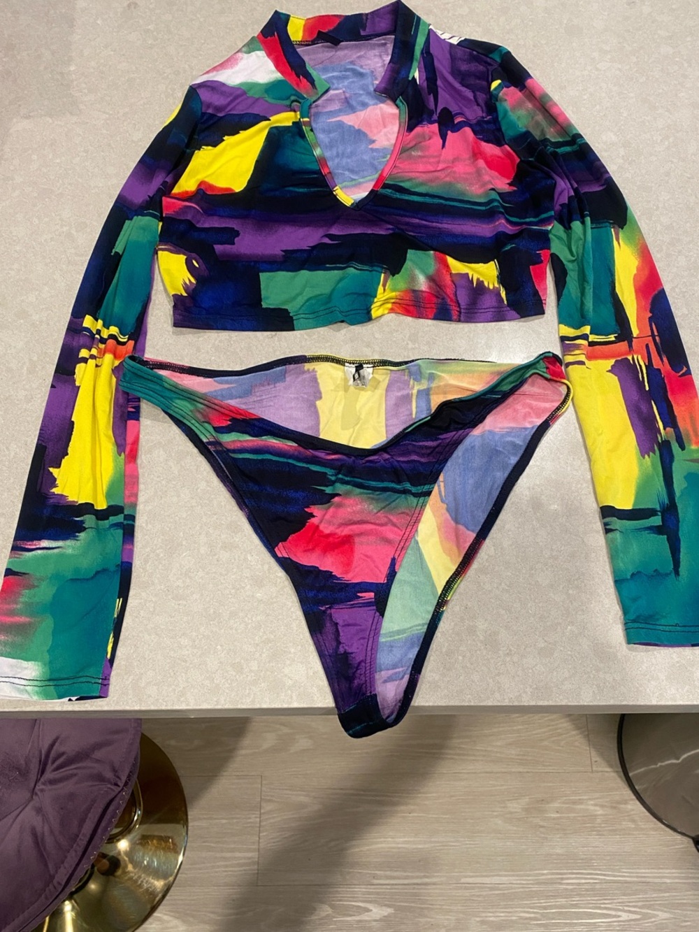 Fashion Nova Multicolor Long-Sleeve Bikini Set - Picture 2 of 4